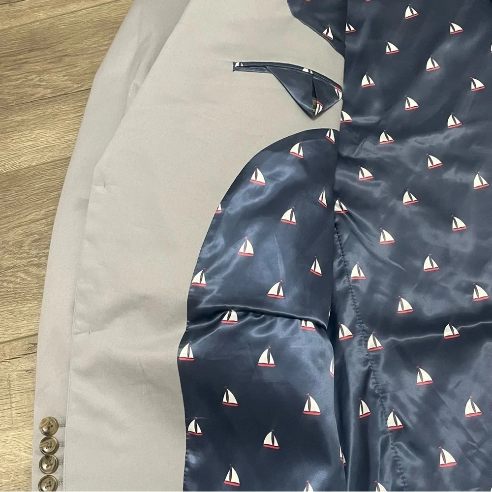 Indochino Mens Custom Blazer Light Gray Sailboat Lining Cotton NWT